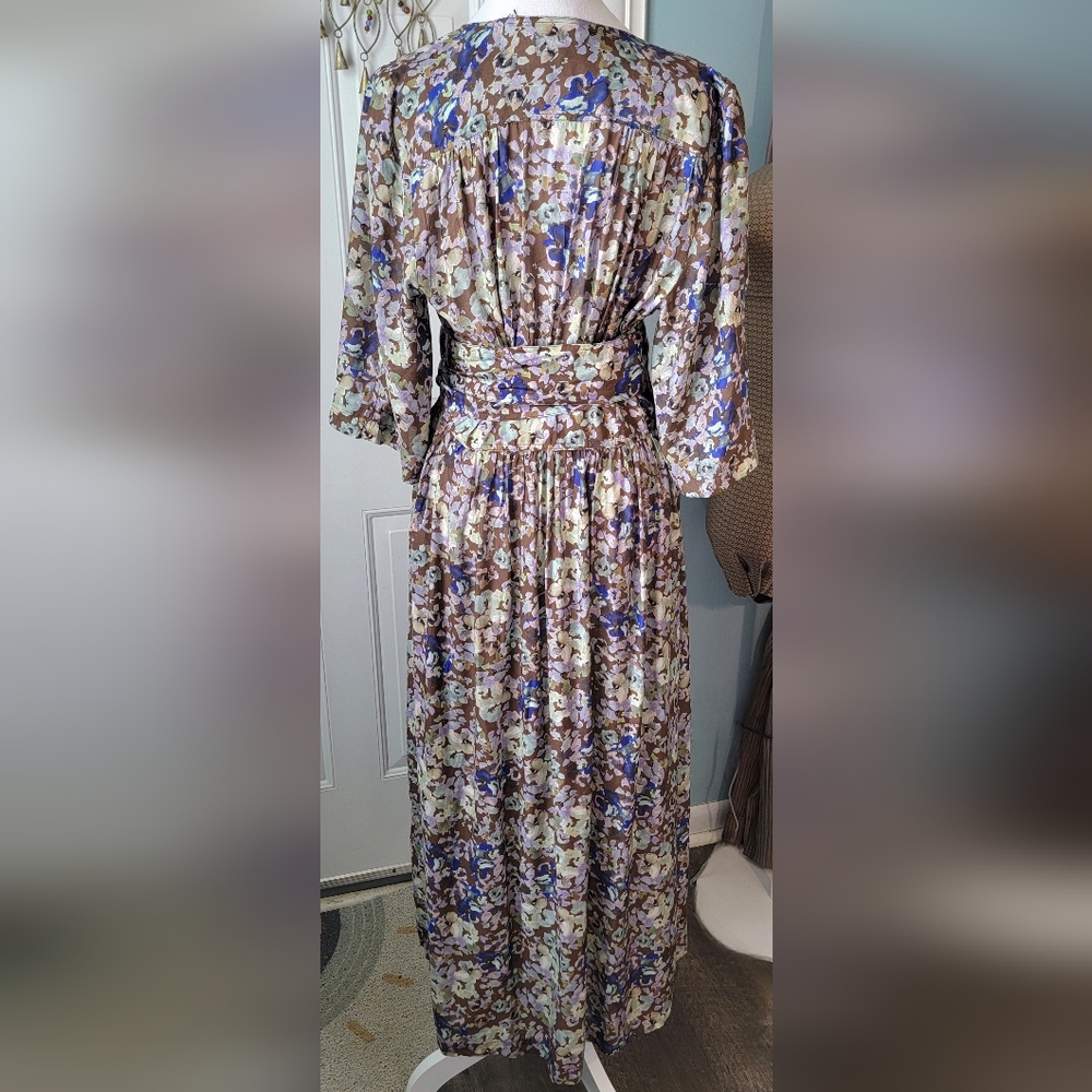 & Other Stories Relaxed Wrap Maxi Dress Womens 6 Brown & Multi Floral Silk Blend - Picture 4 of 16